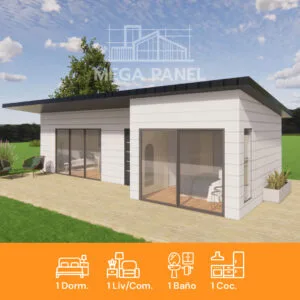 Casa prefabricada construida con panel SIP con estructura de alto rendimiento y aislación térmica eficiente.