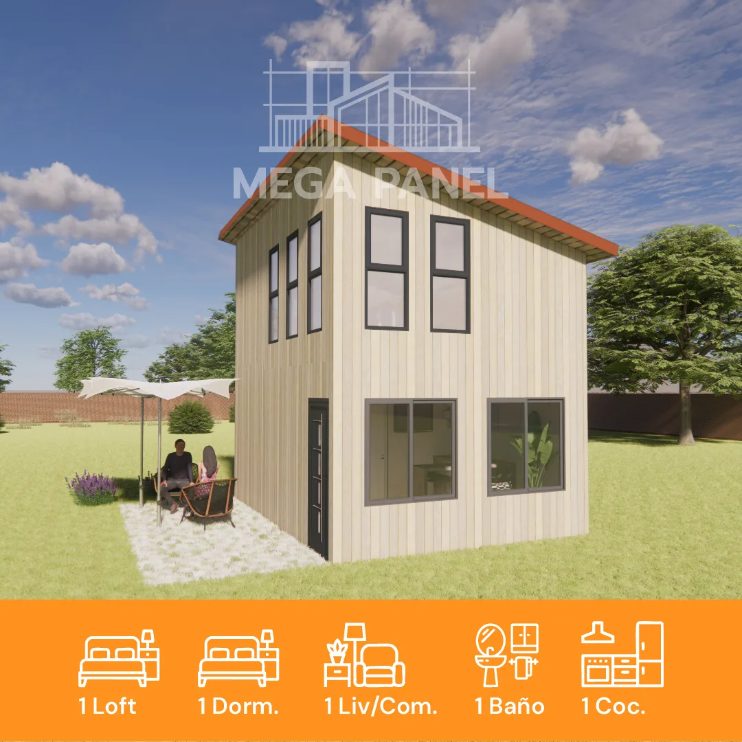 Casa prefabricada construida con panel SIP con estructura de alto rendimiento y aislación térmica eficiente.