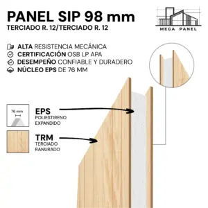 Panel SIP 98mm Terciado Ranurado Doble 12mm
