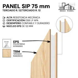 Panel SIP 75mm Terciado Ranurado Doble 12mm