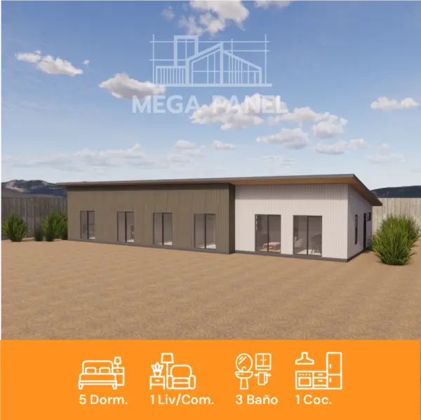 Casa prefabricada construida con panel SIP con estructura de alto rendimiento y aislación térmica eficiente.